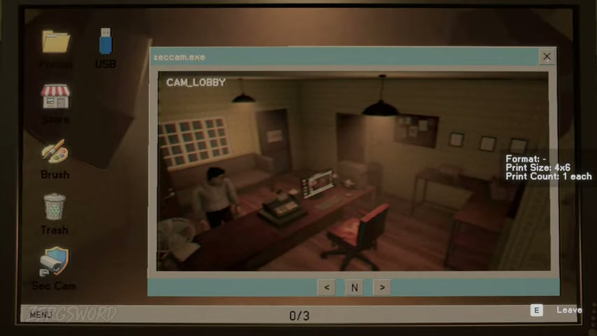 Third-party gameplay reference frame of a Photomaly CAM_LOBBY security-camera request.